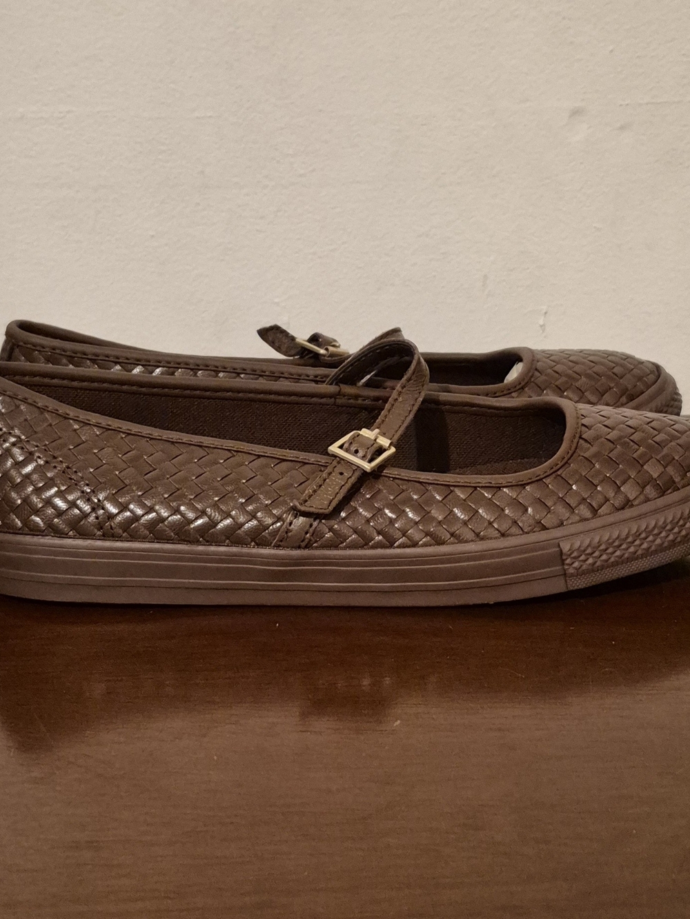 Converse Brown Woven Leather Mary Janes